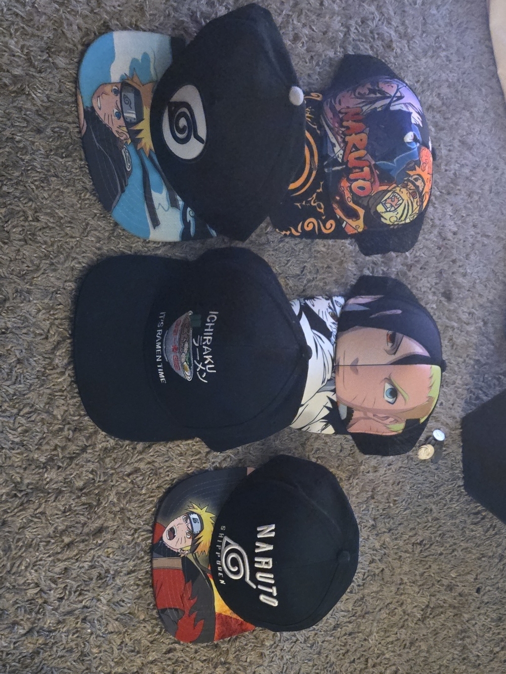 Set Of 5 Naruto Graphic Snapback Hat - Black with Multicolor Brim